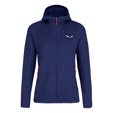 Salewa Hybrid-Fleecejacke Nuvolo Alpinewool mit Kapuze (4-Wege-Stretch, warm, atmungsaktiv) blau Damen